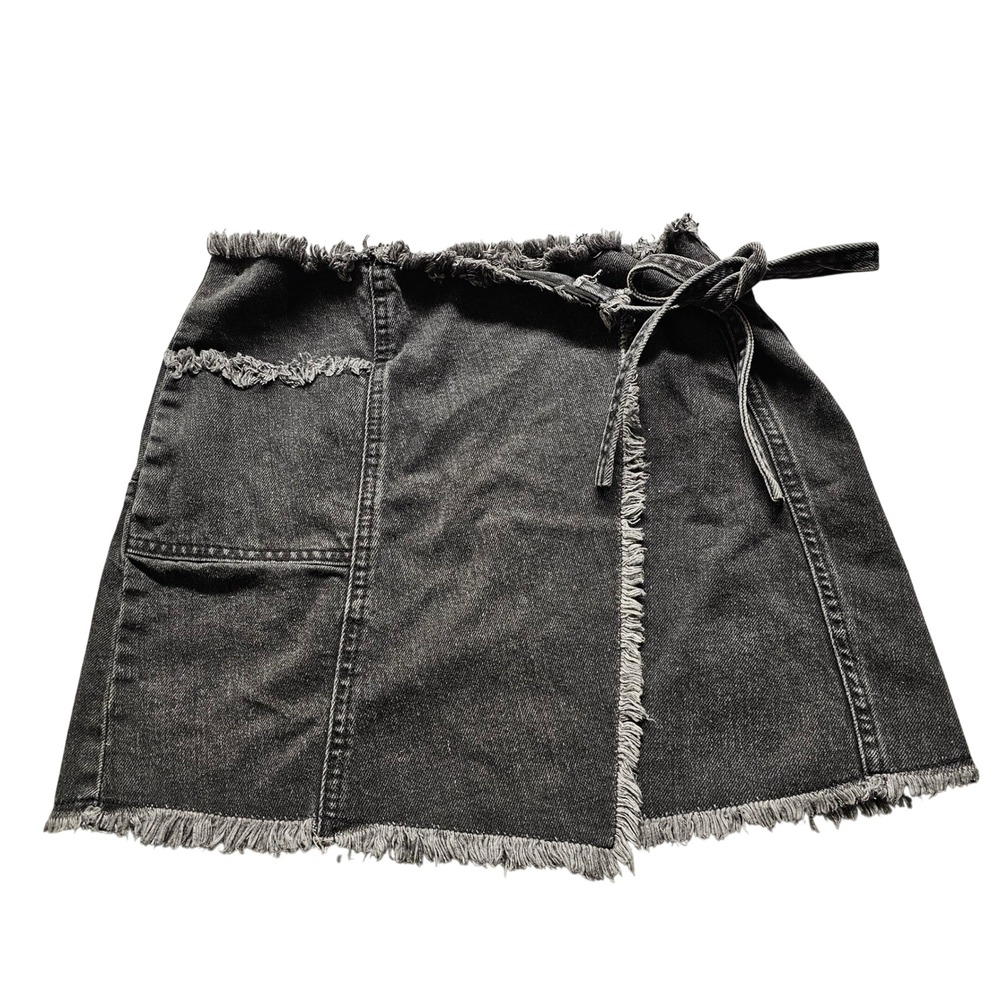 BDG Urban Outfitters Denim Wrap Skirt Womens S Black Frayed Raw Hem Mini Skirt